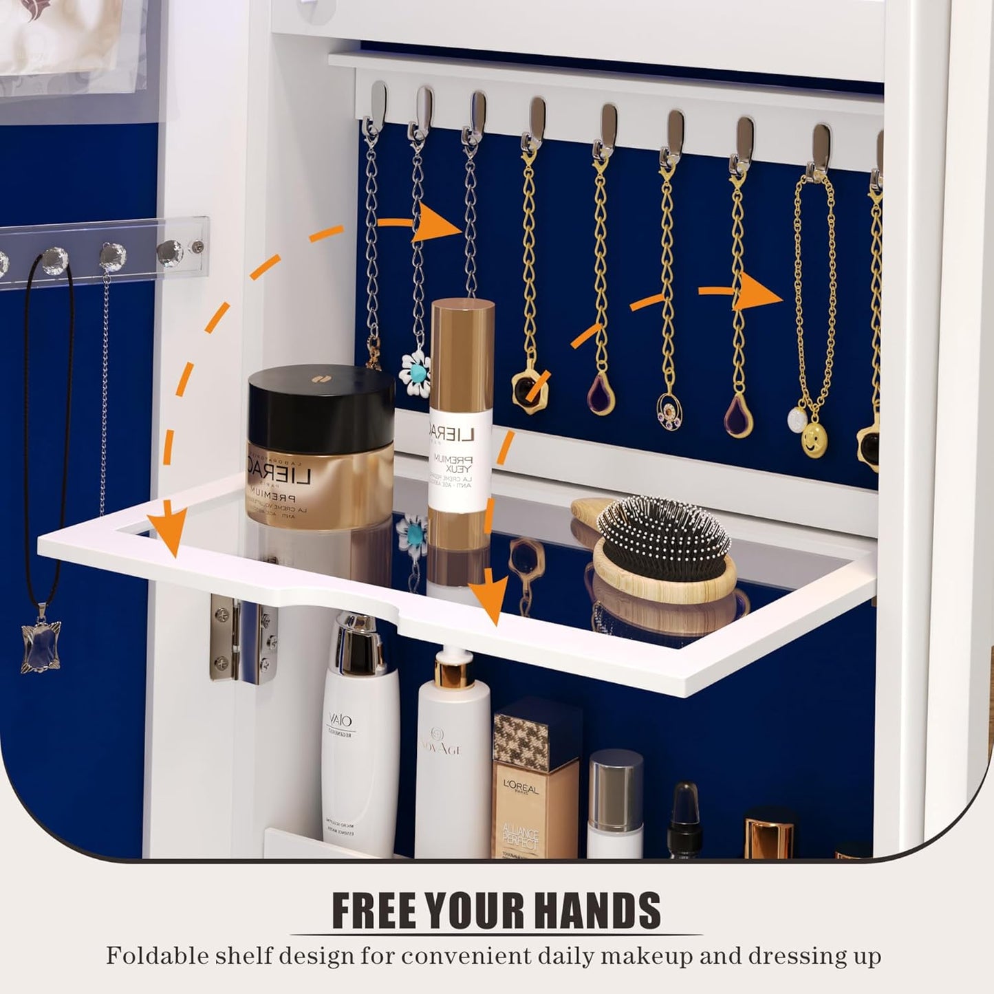 Freestanding Full-Length Mirror Jewelry Cabinet – 3-in-1 Organizer with LED Lights, Shelves & Lockable Design