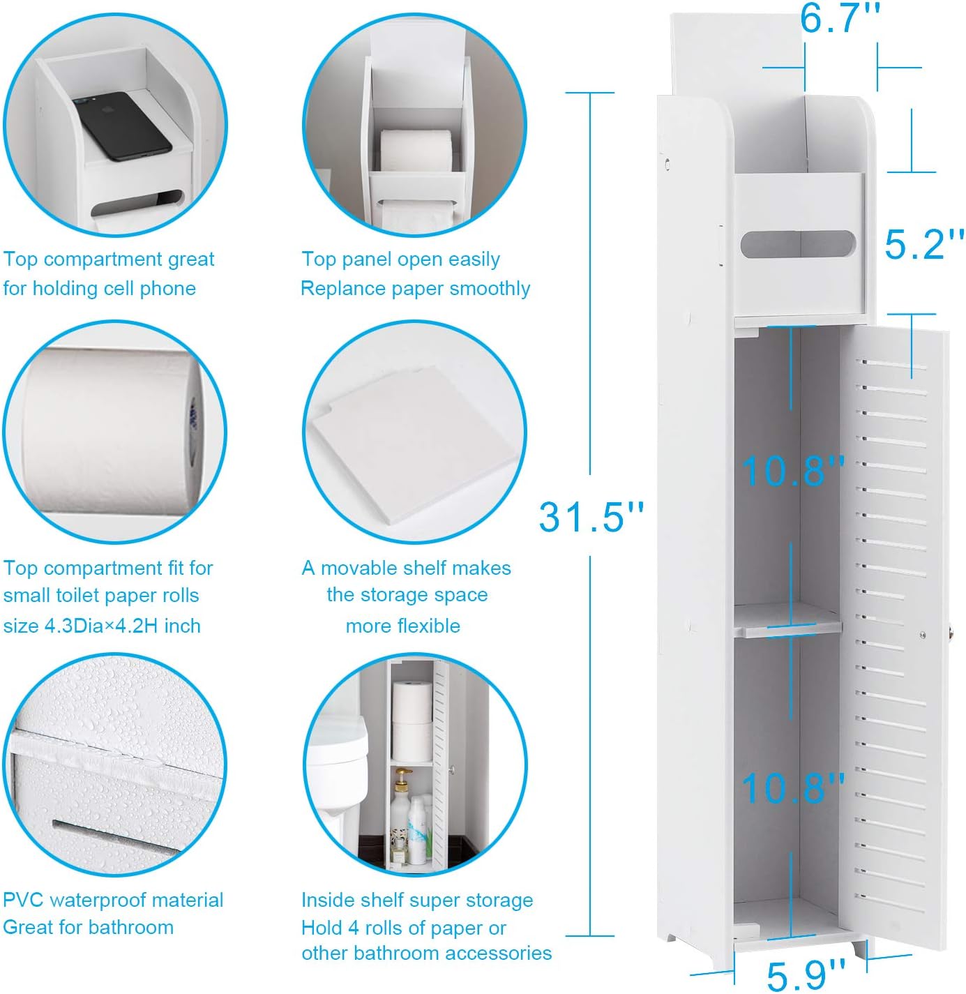 Freestanding Toilet Paper Storage with Phone Holder | Small Bathroom Organiser