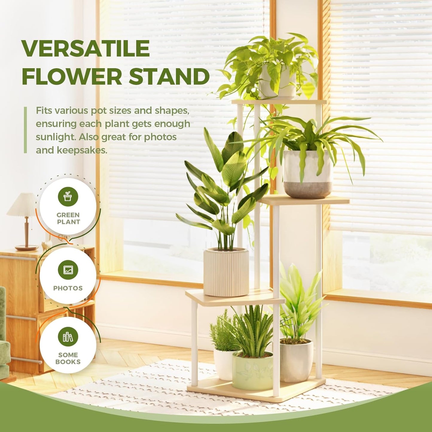 Tall Tiered Indoor Plant Stand | Corner Shelf