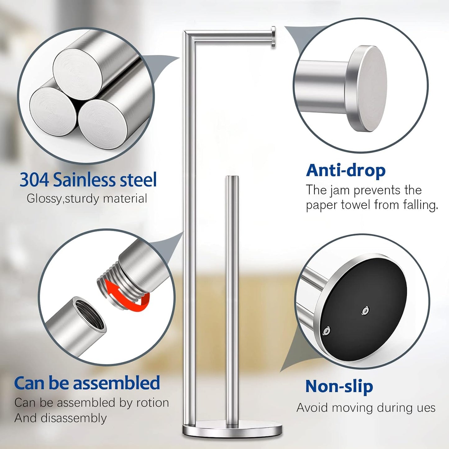 Freestanding Black Toilet Paper Holder | Metal Bathroom Roll Stand