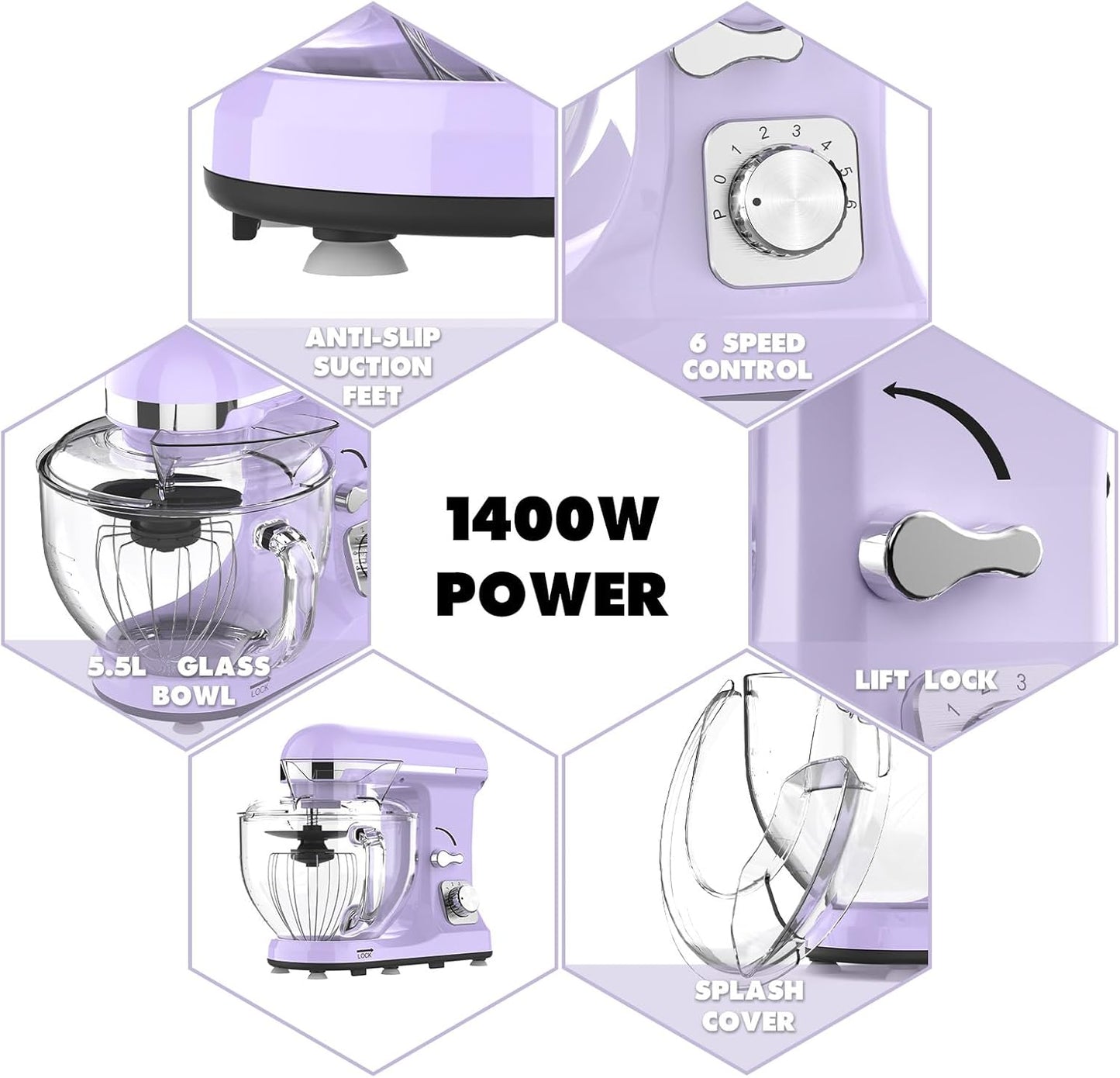 1400W Stand Mixer | 6.5L Electric Food Mixer for Baking