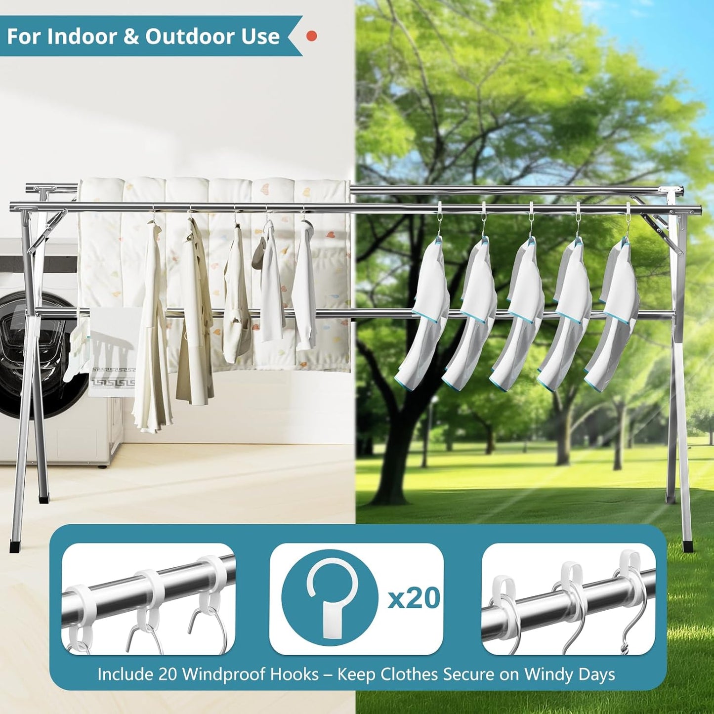 Heavy-Duty Collapsible Clothes Drying Rack | Extendable Stainless Steel