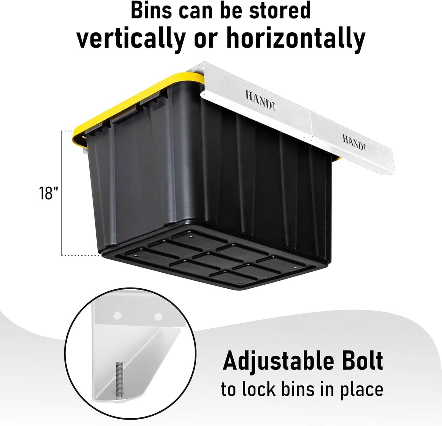 HANDT Overhead Garage Storage Rack, Garage Ceiling Storage Racks, Garage Storage Bin Organization System, Heavy Duty Metal Overhead Bin Rack For Container, Supports Most Storage Bins, 4 Sets Black