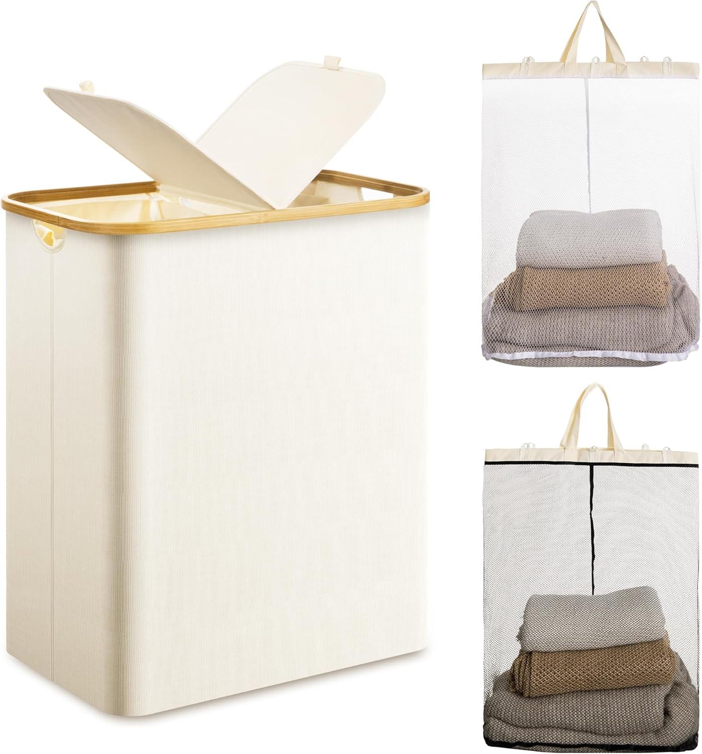 Large Double Hamper | Storage Basket with Lid & Removable Bags