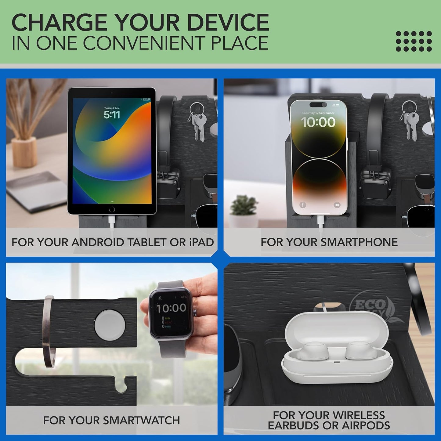 Nightstand Organiser | Tech Charging Station & Valet Tray