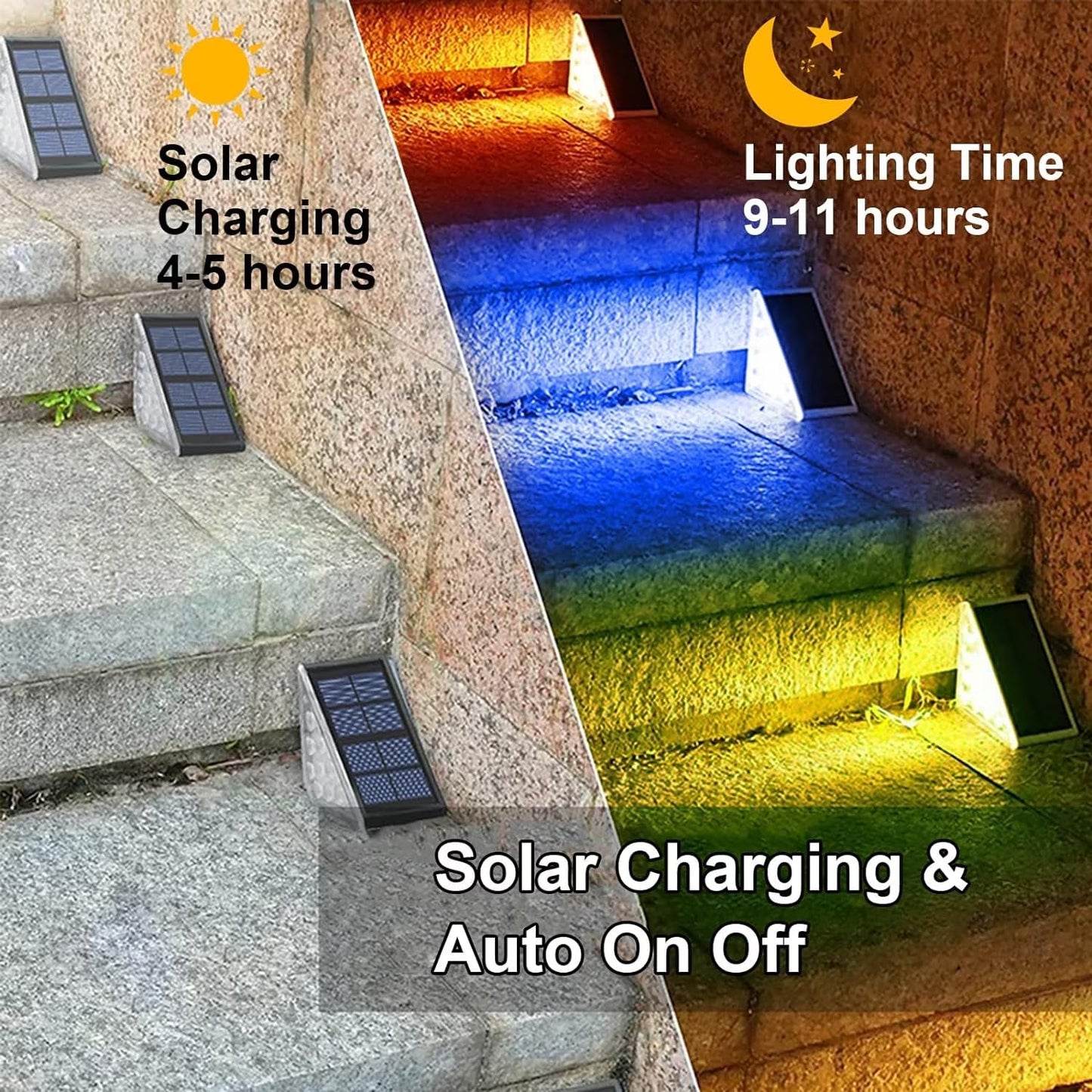 Solar Stair Lights, IP67 Waterproof Outdoor Solar Step Lights, 3000K Warm White Outdoor Solar Powered Step Lights, Dusk to Dawn Lighting Decor for Garden, Stair, Deck, Front Porch, Patio (6 Pack)
