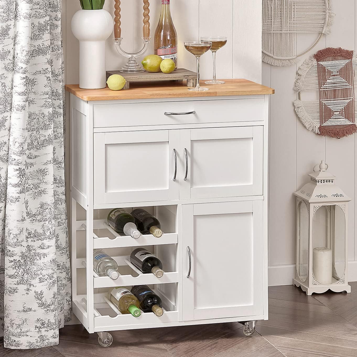 Kitchen Trolley with Wine Rack | Portable Kitchen Island Cart