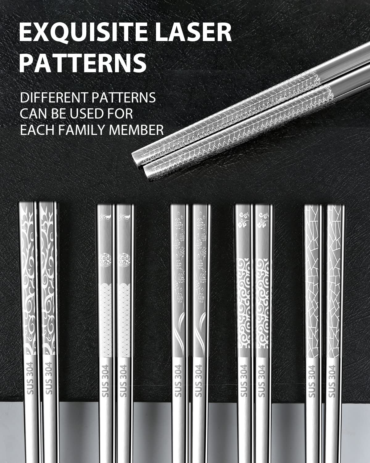 YOZOTI Stainless Steel Chopsticks, Silver Reusable Chopsticks, 5 Pairs Dishwasher Safe Metal Chopsticks, Easy to Use, Square Lightweight Chop Sticks, Gift Set (Silver)