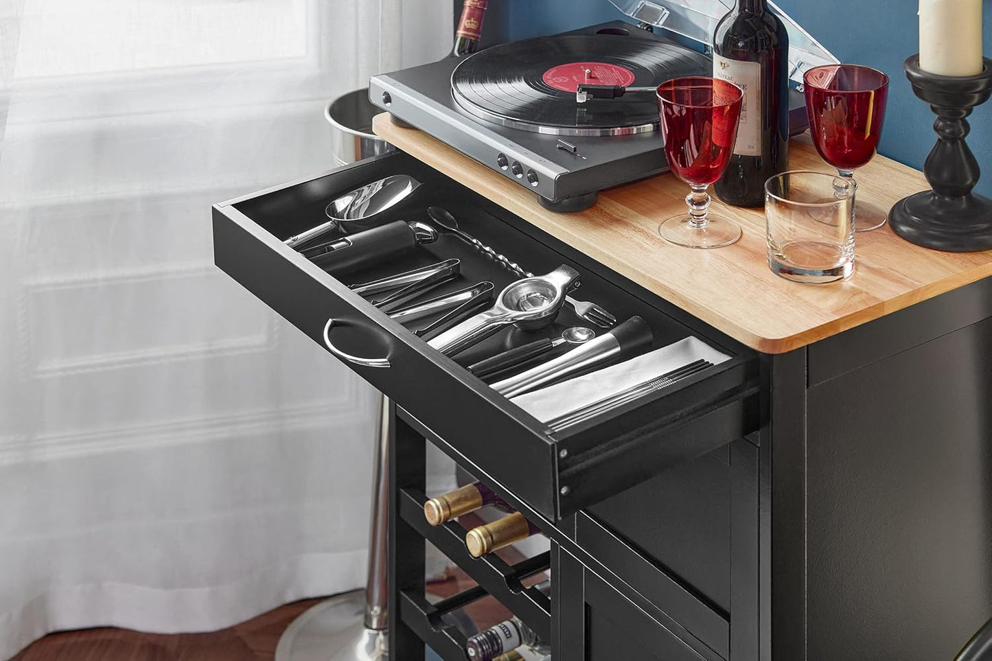 Kitchen Trolley with Wine Rack | Portable Kitchen Island Cart