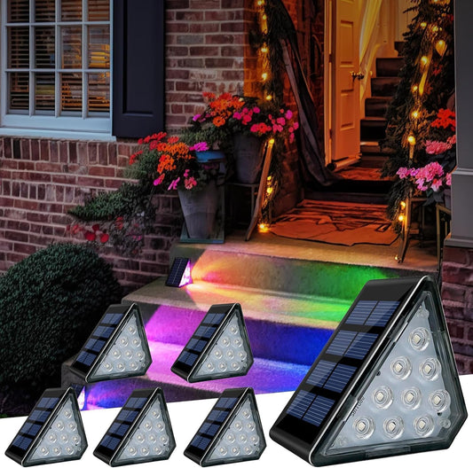 Solar Stair Lights, IP67 Waterproof Outdoor Solar Step Lights, 3000K Warm White Outdoor Solar Powered Step Lights, Dusk to Dawn Lighting Decor for Garden, Stair, Deck, Front Porch, Patio (6 Pack)