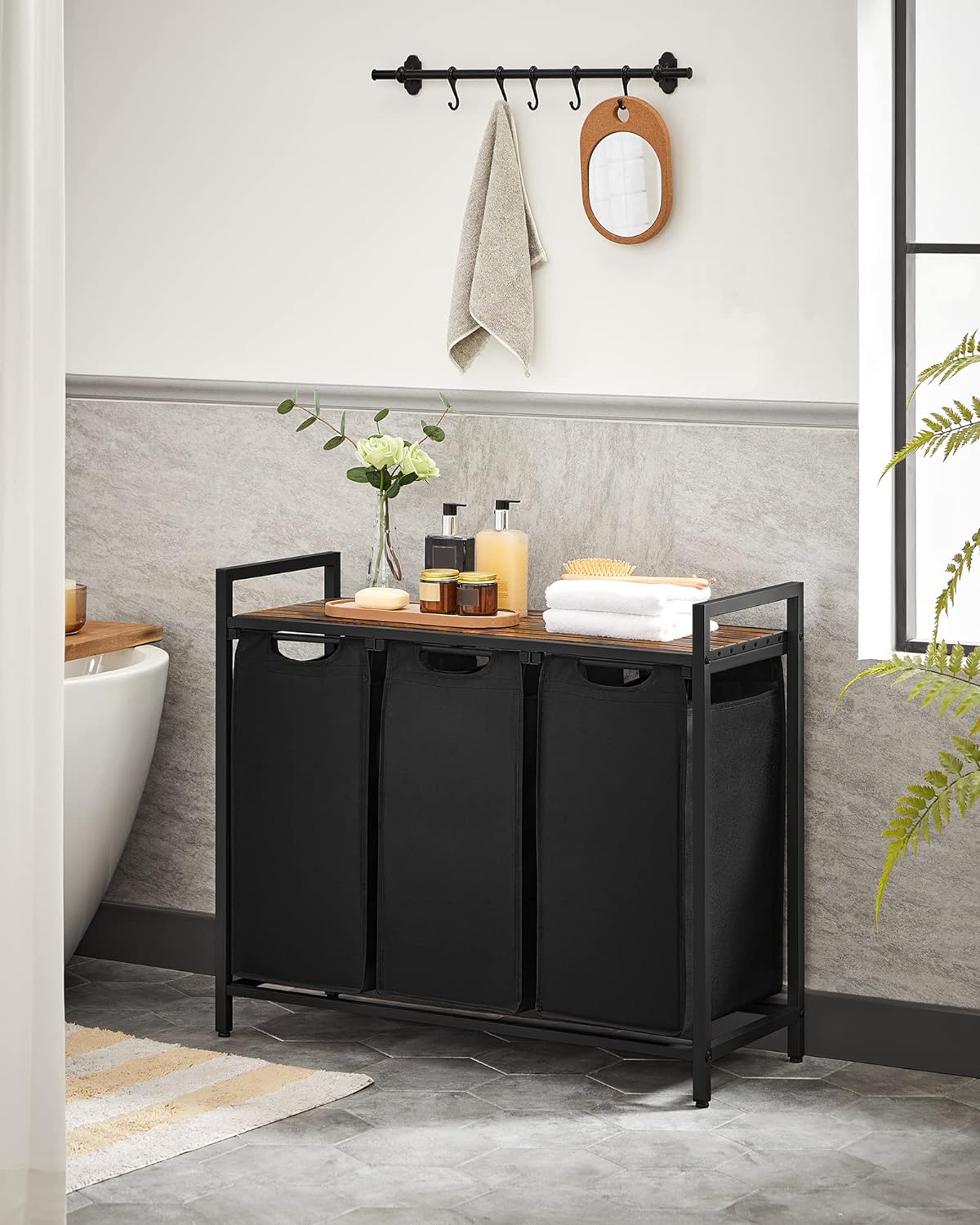 Laundry Hamper with Shelf | 3-Section Laundry Sorter | Storage Unit