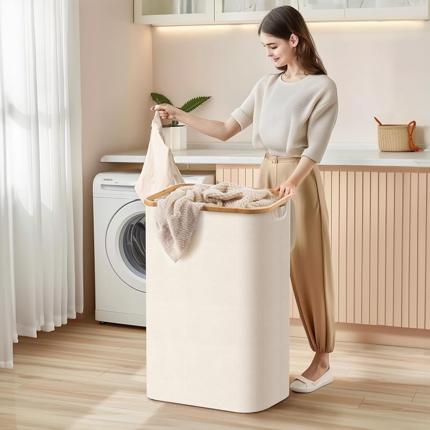Large Double Hamper | Storage Basket with Lid & Removable Bags
