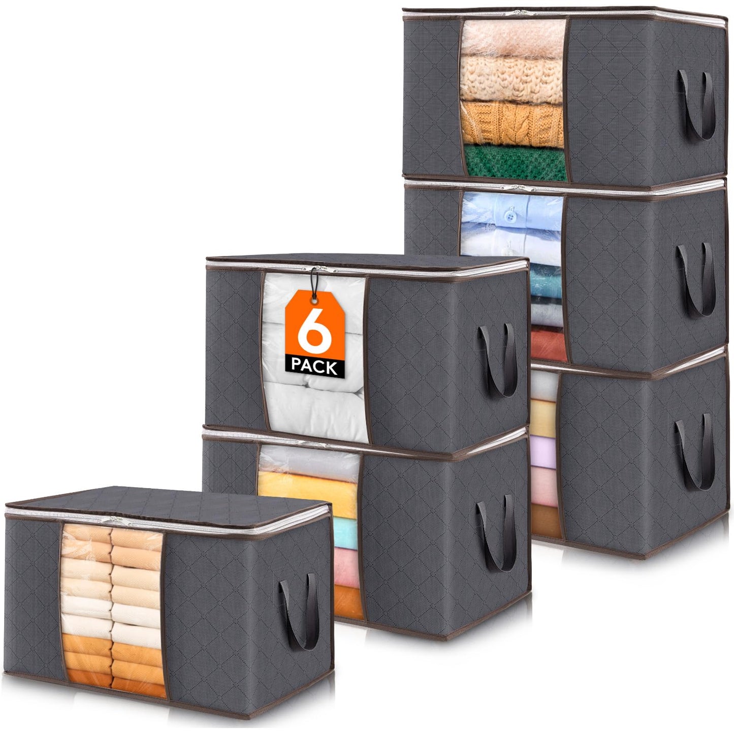 6-Pack Clothes Storage Bags | Reinforced Handles & Sturdy Zippers | Closet Organizer