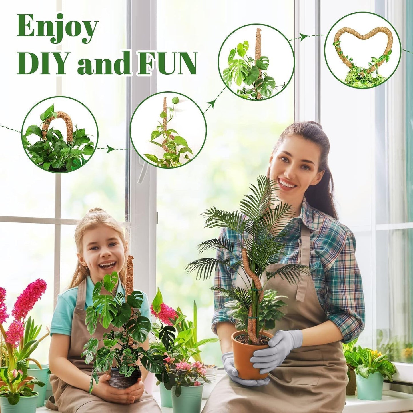 Monaeco Plants Moss Pole Support, 2PCS 120cm Bendable Vines Stakes, Flexible Ferns Climber Post, Customizable Coco Coir Rod Seedling Uphold for Monstera, Platycerium & Philodendrons Growth (120CM)