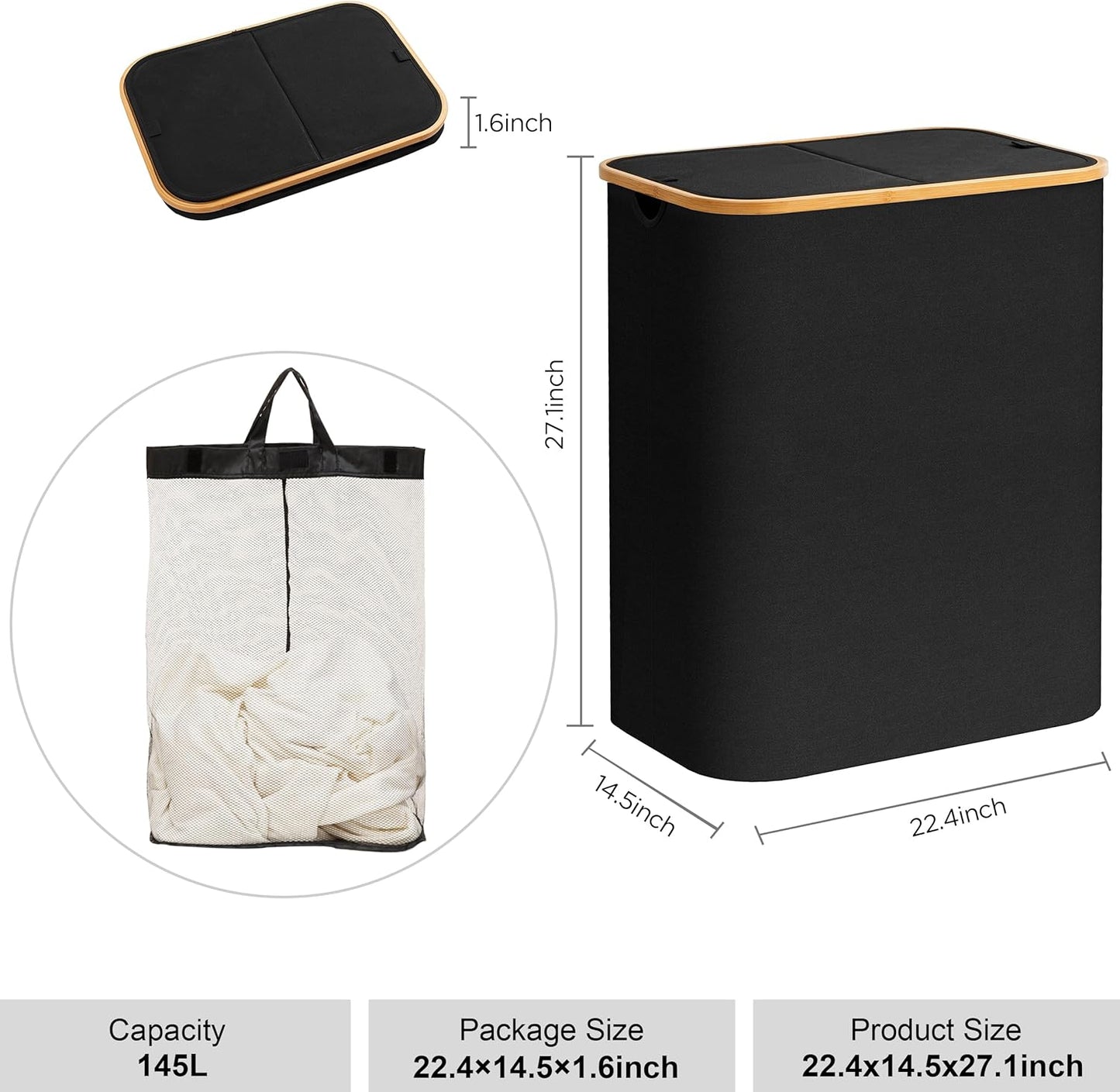 Large Double Hamper | Storage Basket with Lid & Removable Bags