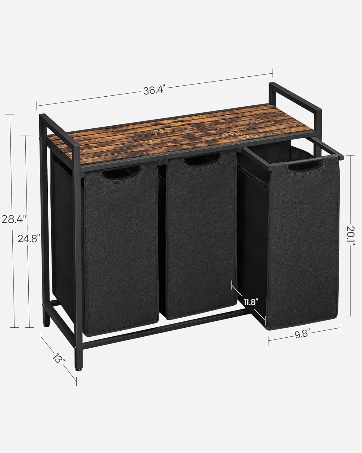 Laundry Hamper with Shelf | 3-Section Laundry Sorter | Storage Unit