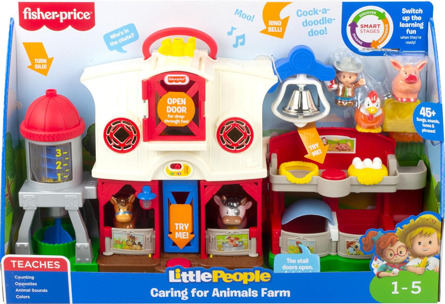 Fisher-Price Little People Toddler Learning Toy Caring for Animals Farm Interactive Playset with Smart Stages for Ages 1+ Years