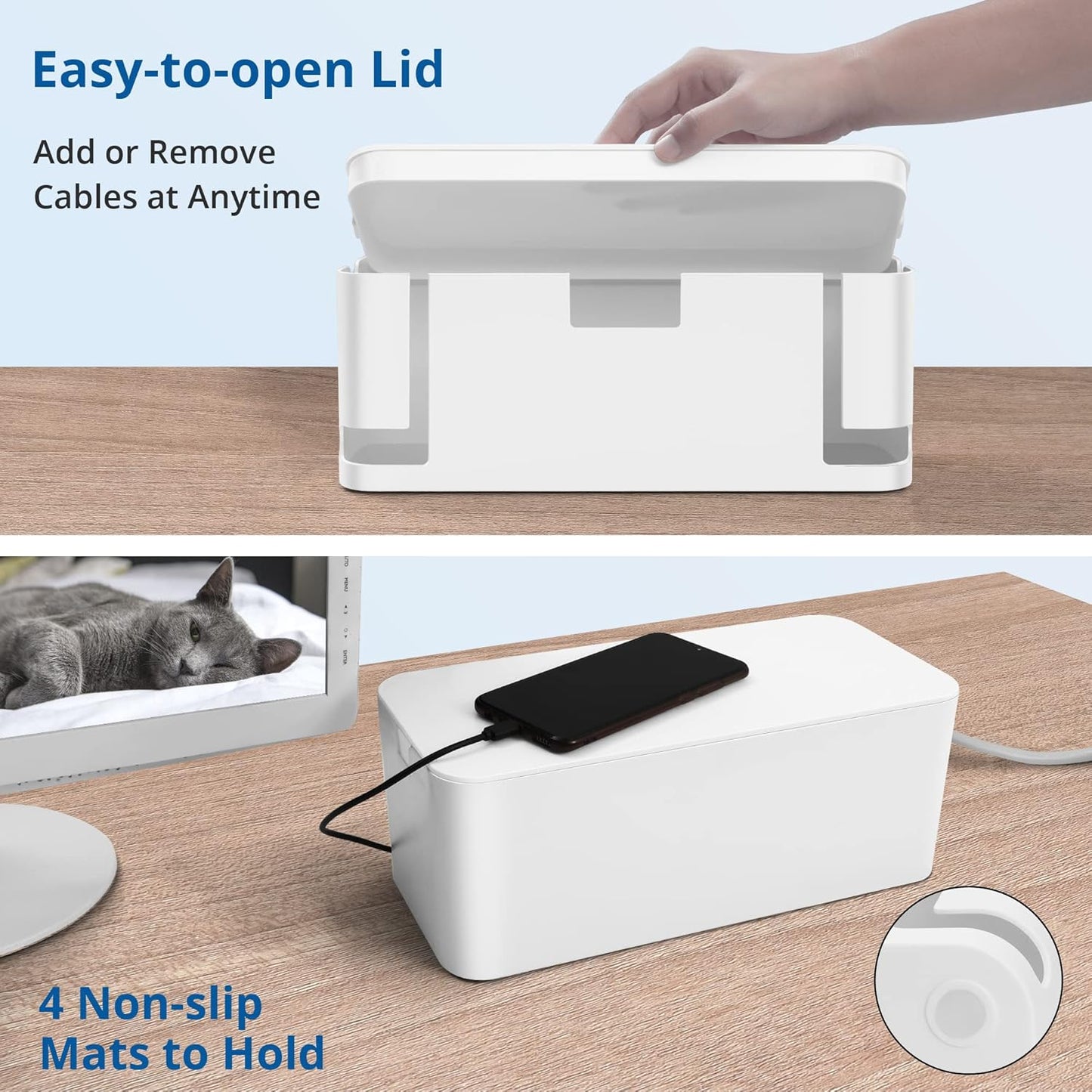 2-Pack Cable Management Box | Power Strip Hider