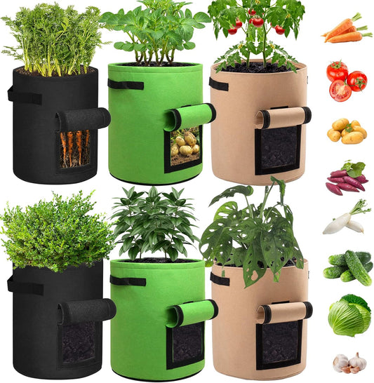 Durable Felt Grow Bags with Handles & Window | 38L, 6-Pack