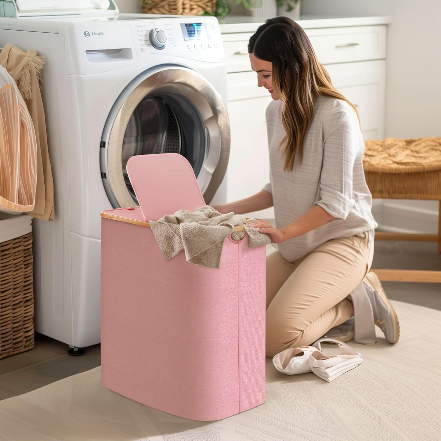 Large Double Hamper | Storage Basket with Lid & Removable Bags