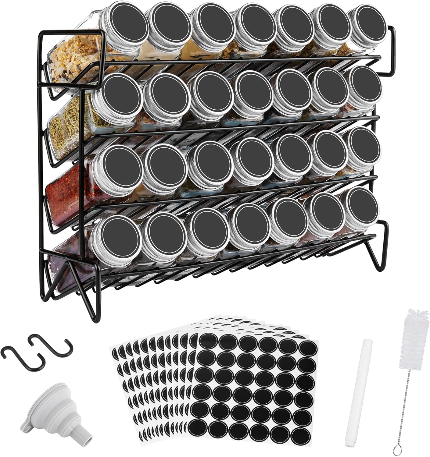 4-Tier Spice Rack Organizer | Kitchen Cabinet & Countertop Storage | Jars included