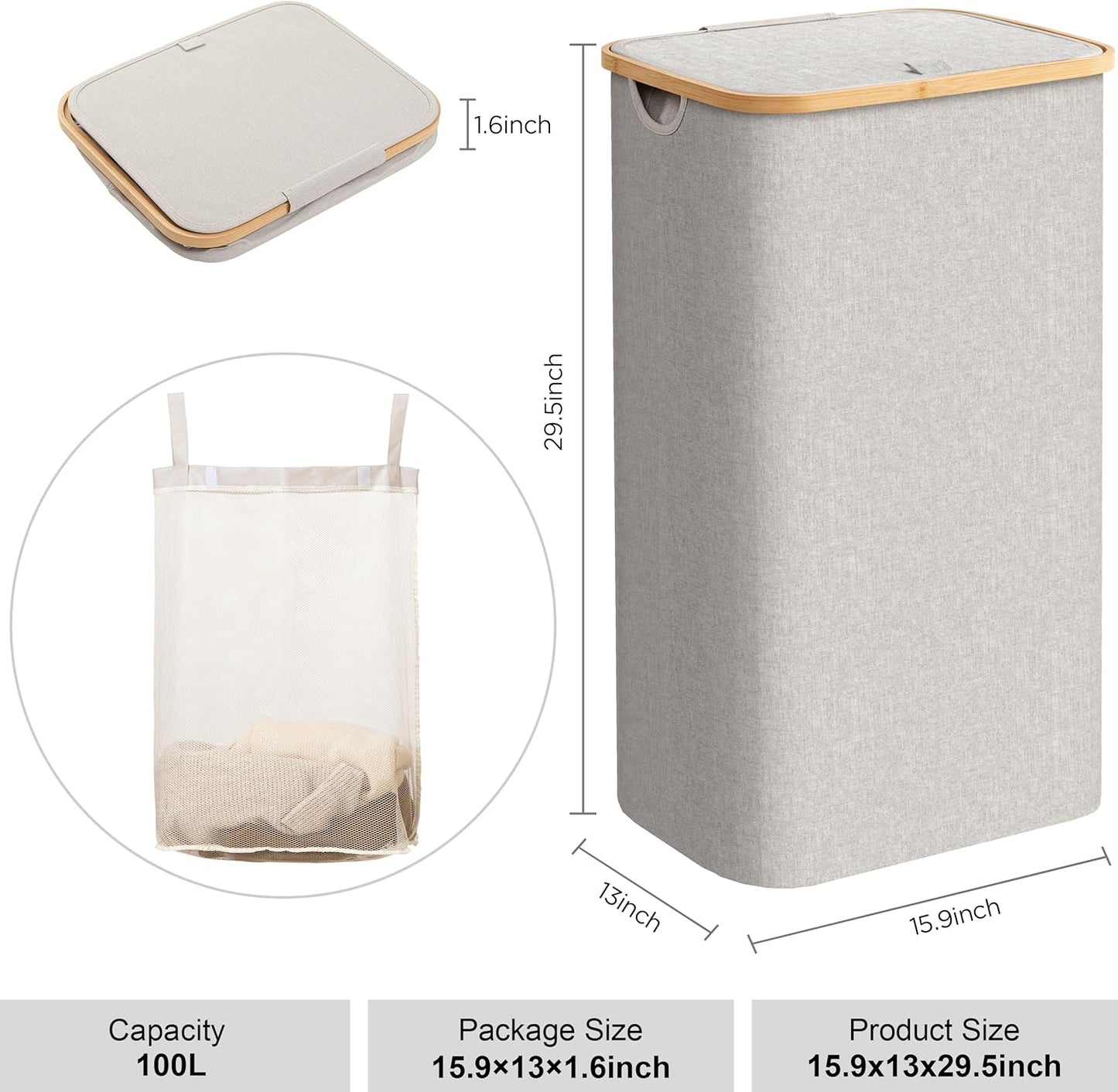 Large Double Hamper | Storage Basket with Lid & Removable Bags