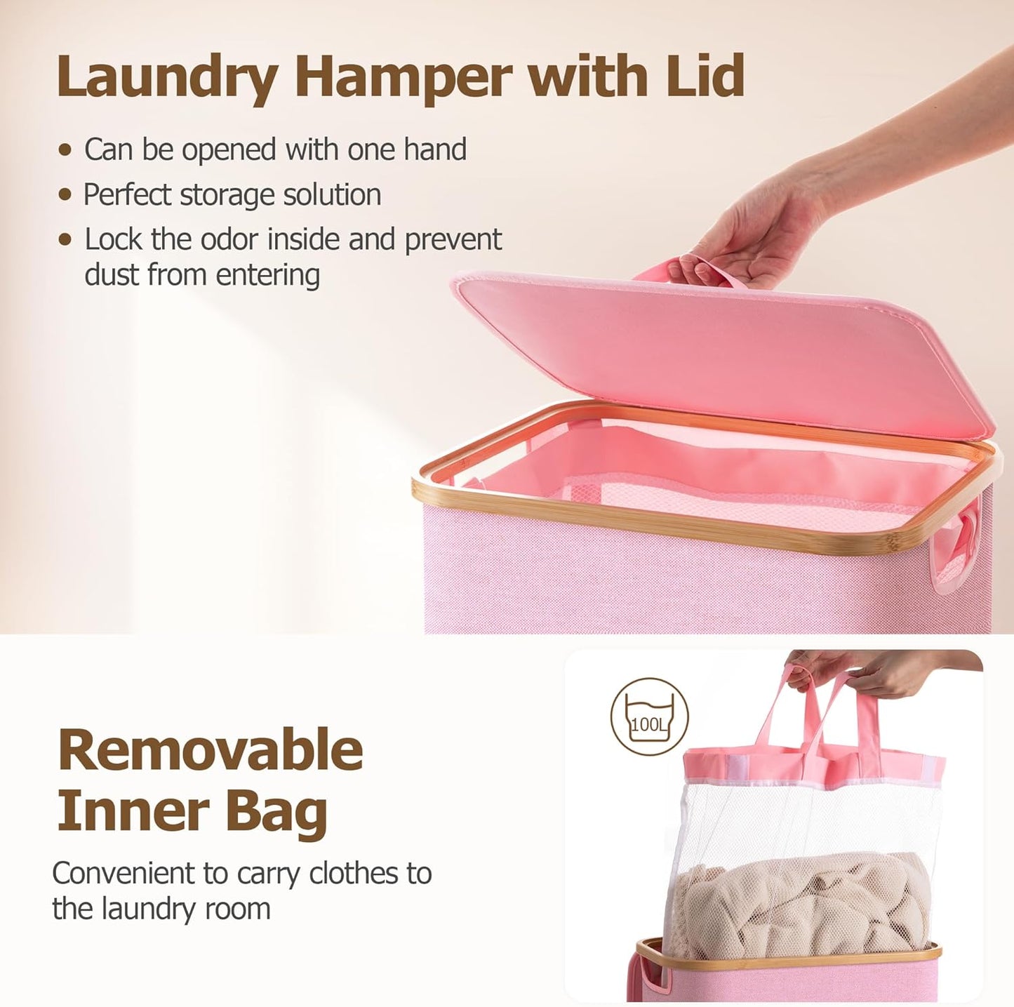 Large Double Hamper | Storage Basket with Lid & Removable Bags