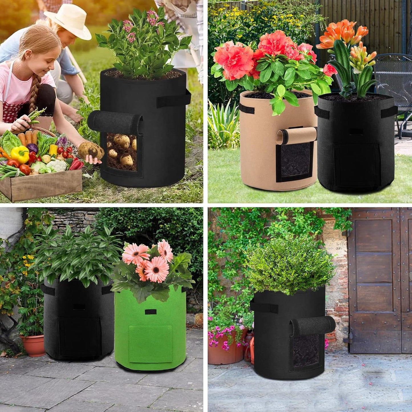 Durable Felt Grow Bags with Handles & Window | 38L, 6-Pack