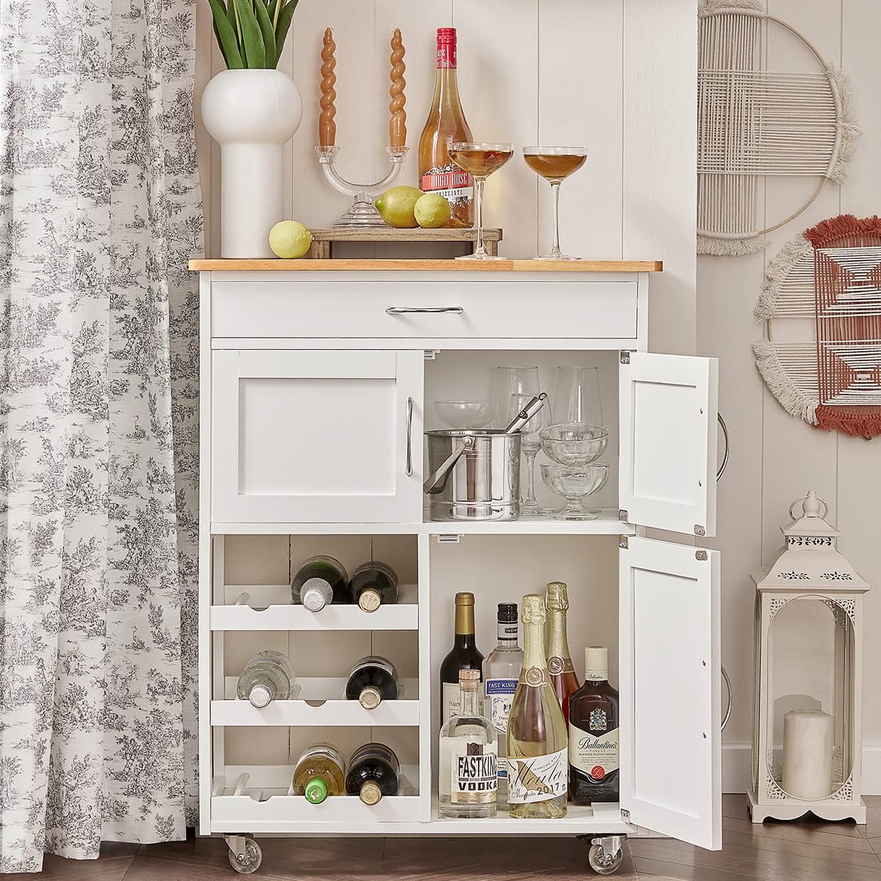 Kitchen Trolley with Wine Rack | Portable Kitchen Island Cart