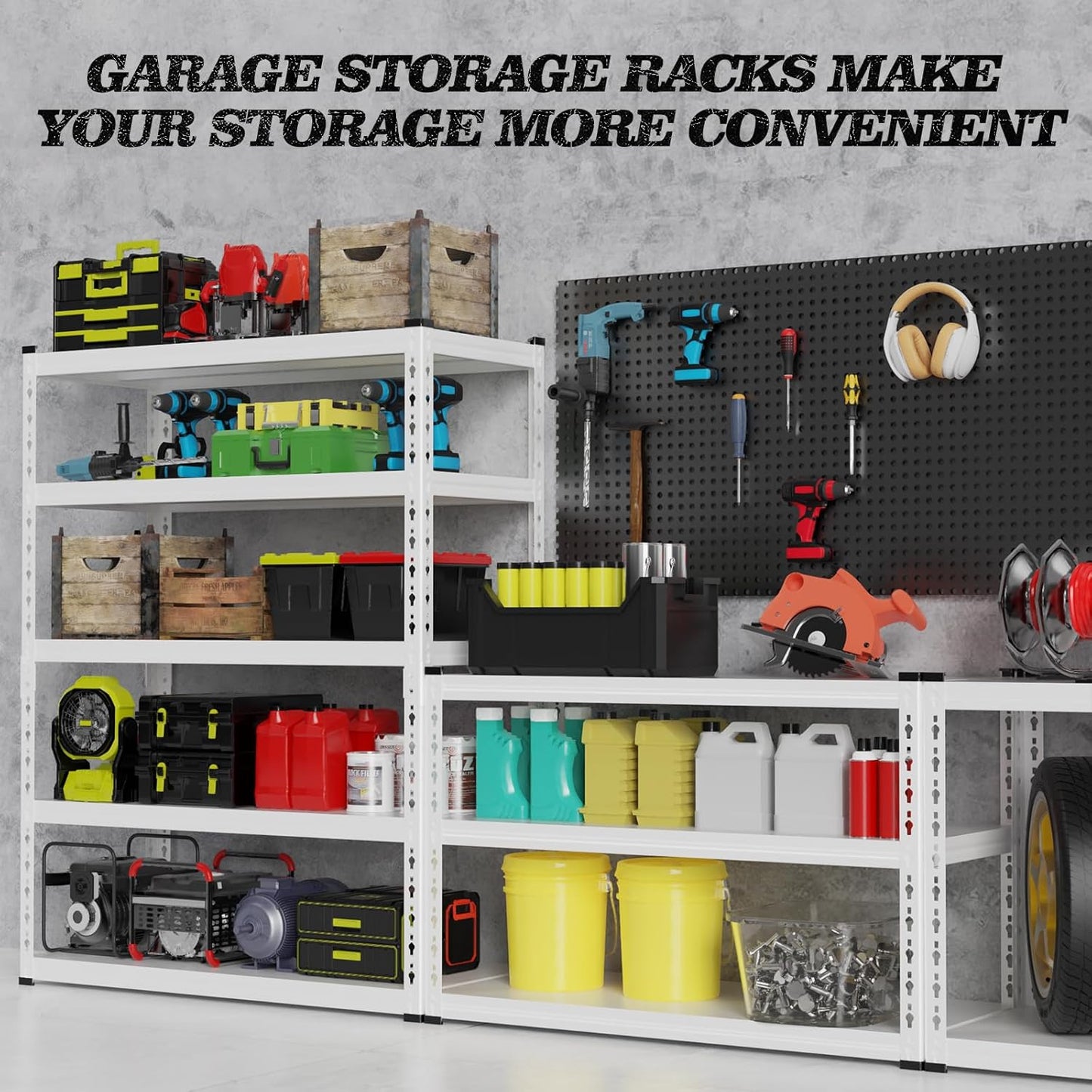 5 Tier Storage Shelves Metal Garage Shelving Unit for System Racks Storage Basement Storage Shelf Garage Storage Rack H150cm*W100cm* D40cm (Black)