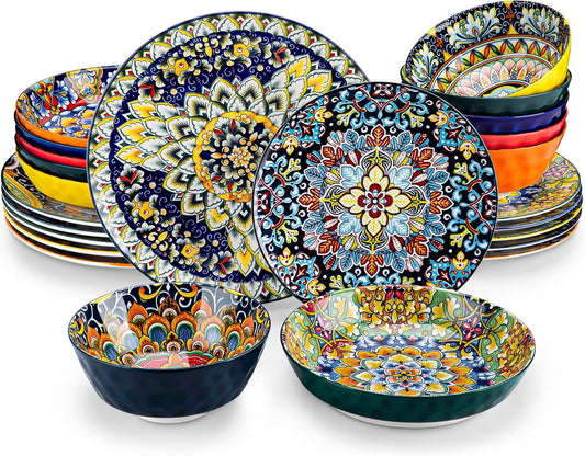 Vibrant Floral Porcelain Dish Set | 12-Piece Ceramic Plates & Bowls