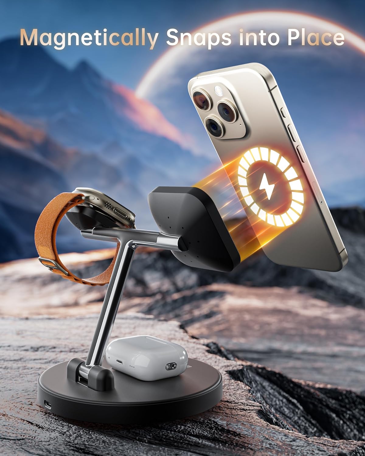 3-in-1 MagSafe Wireless Charger Stand – Fast Charging for iPhone, Apple Watch & AirPods