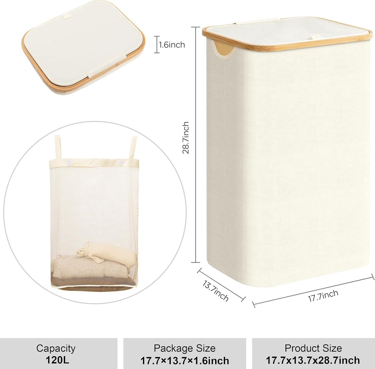 Large Double Hamper | Storage Basket with Lid & Removable Bags