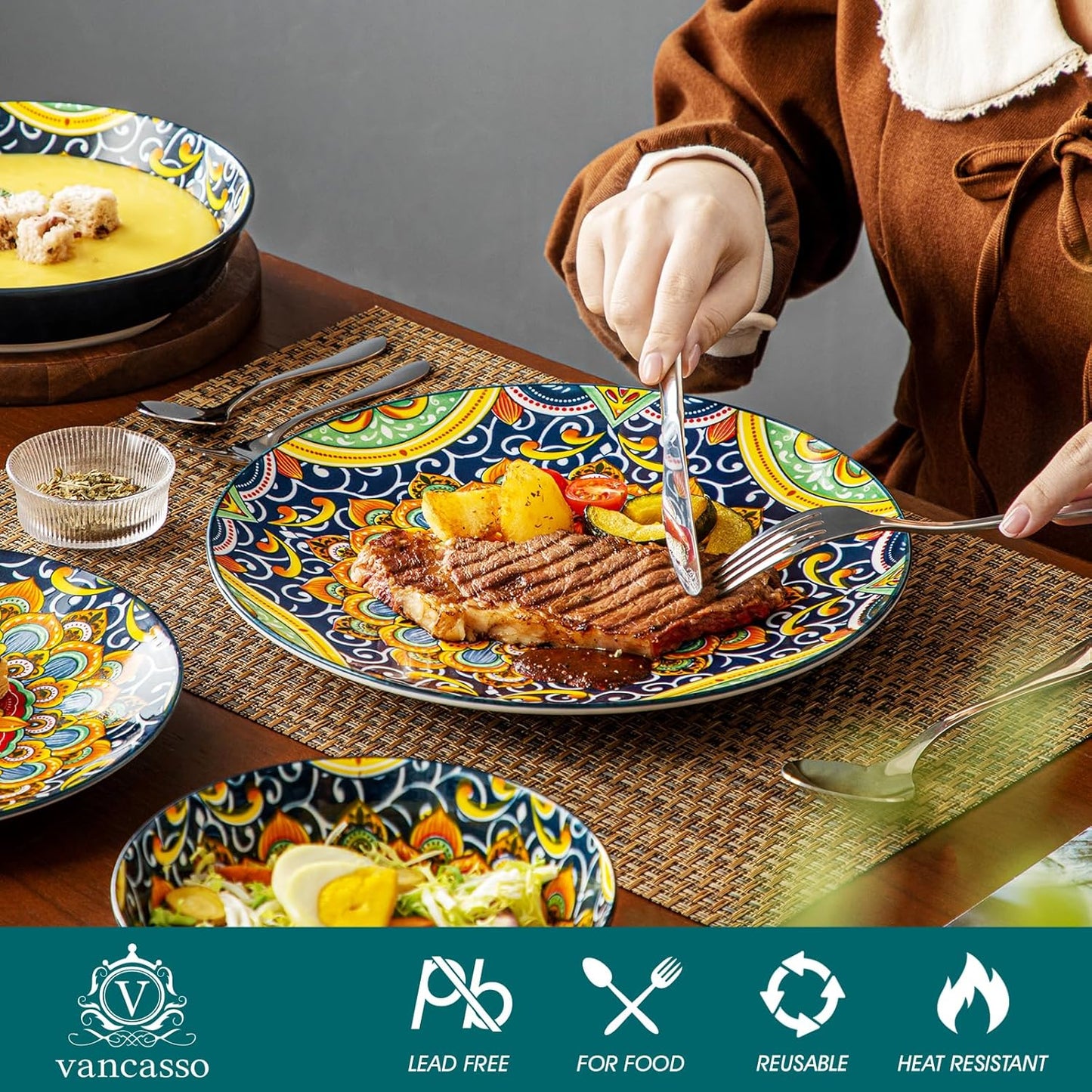 Vibrant Floral Porcelain Dish Set | 12-Piece Ceramic Plates & Bowls