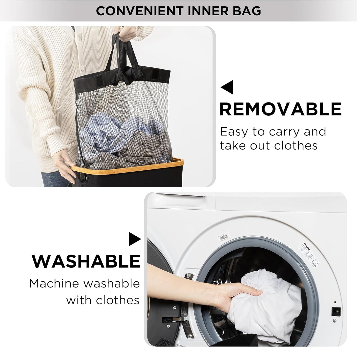 Large Double Hamper | Storage Basket with Lid & Removable Bags