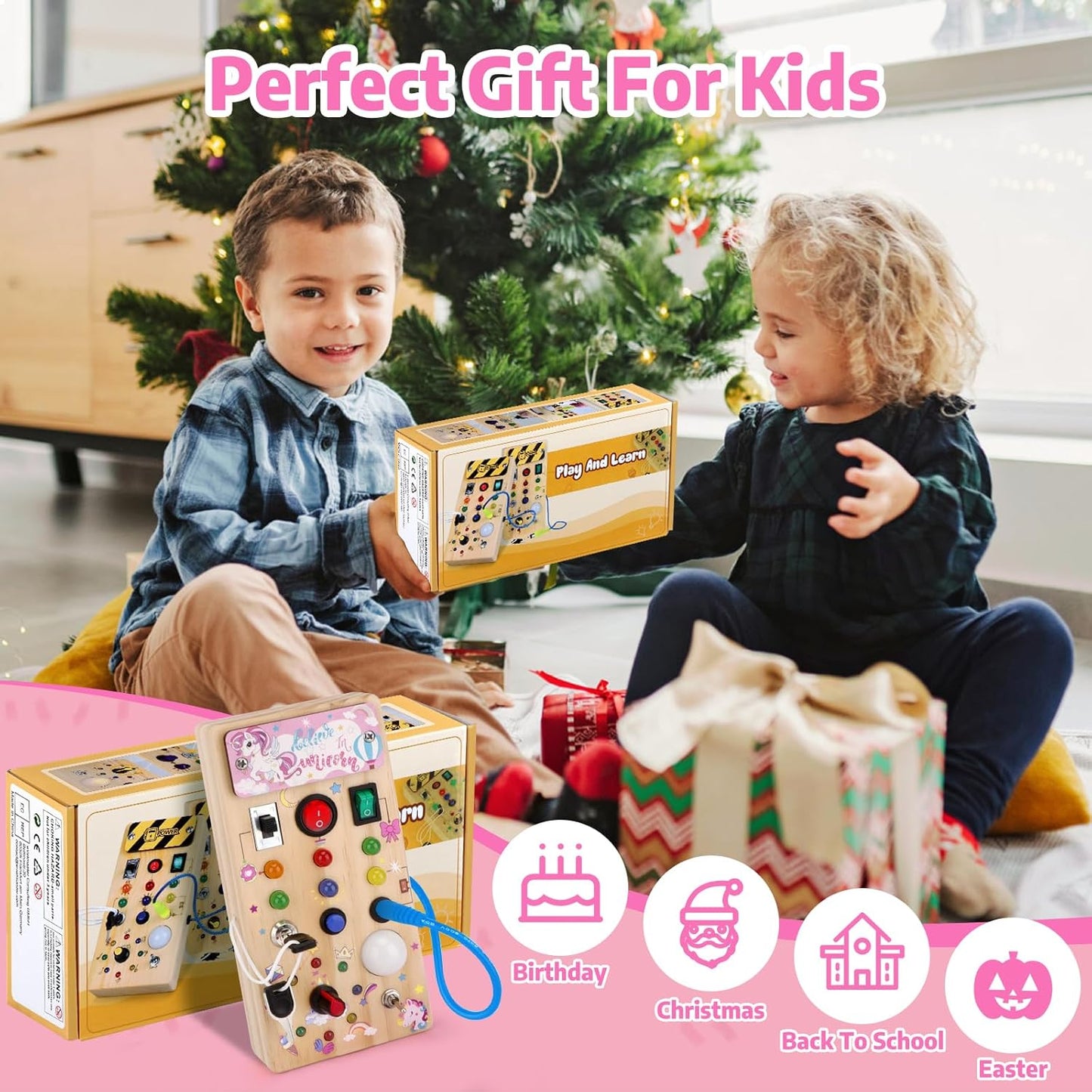 Montessori Busy Board Kids Toys, Toys for 1+ Year Old, Sensory Wooden Boy Toddler Games