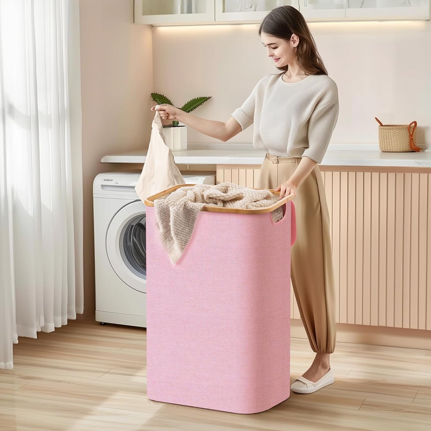 Large Double Hamper | Storage Basket with Lid & Removable Bags