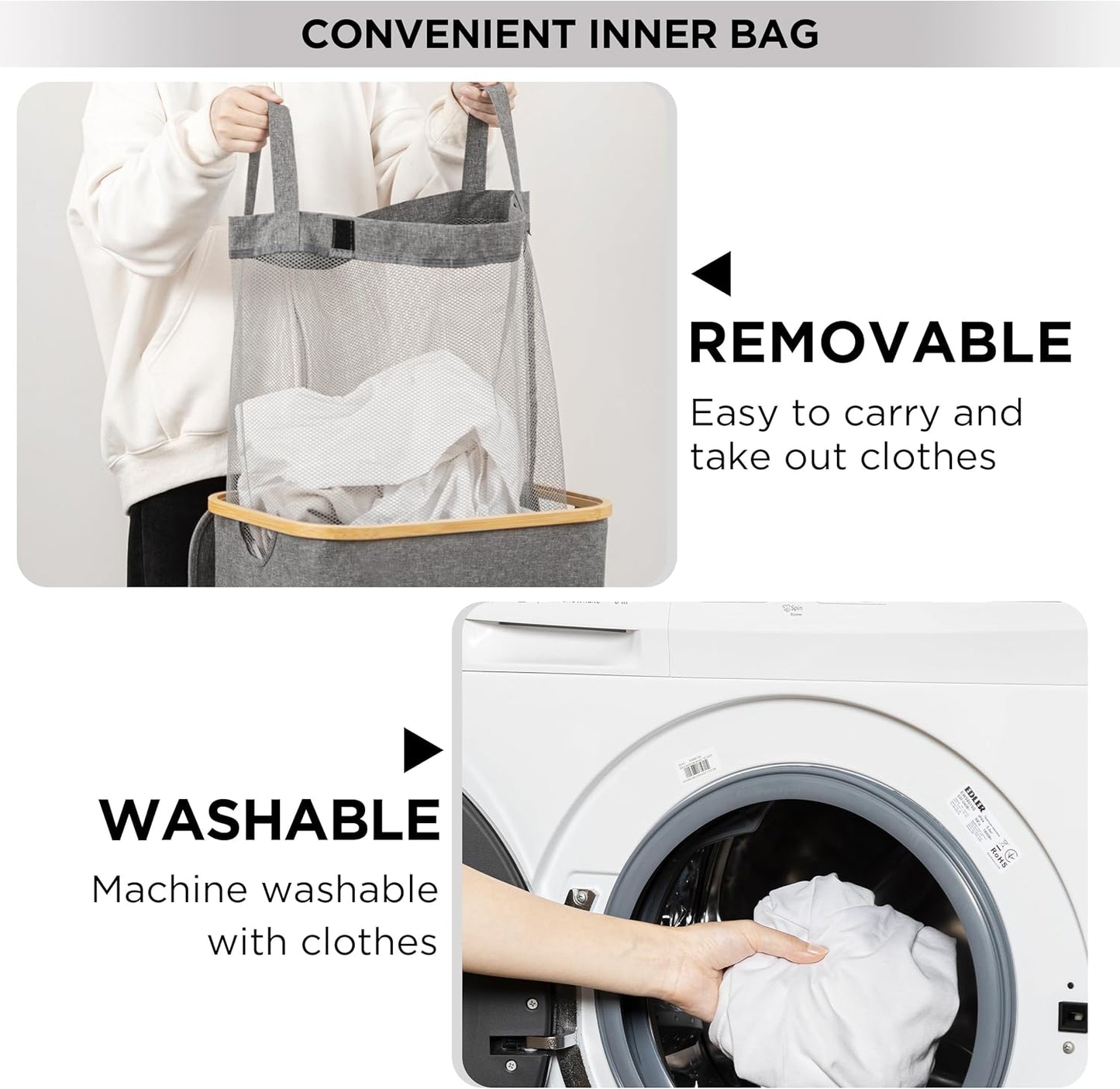 Large Double Hamper | Storage Basket with Lid & Removable Bags