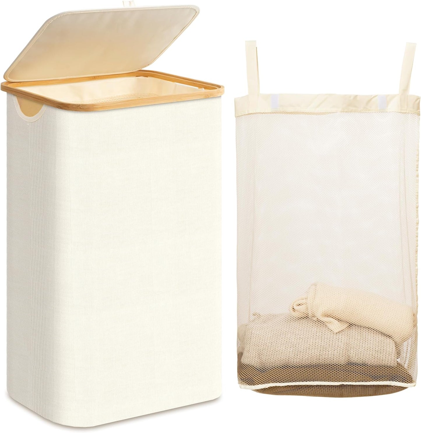 Large Double Hamper | Storage Basket with Lid & Removable Bags