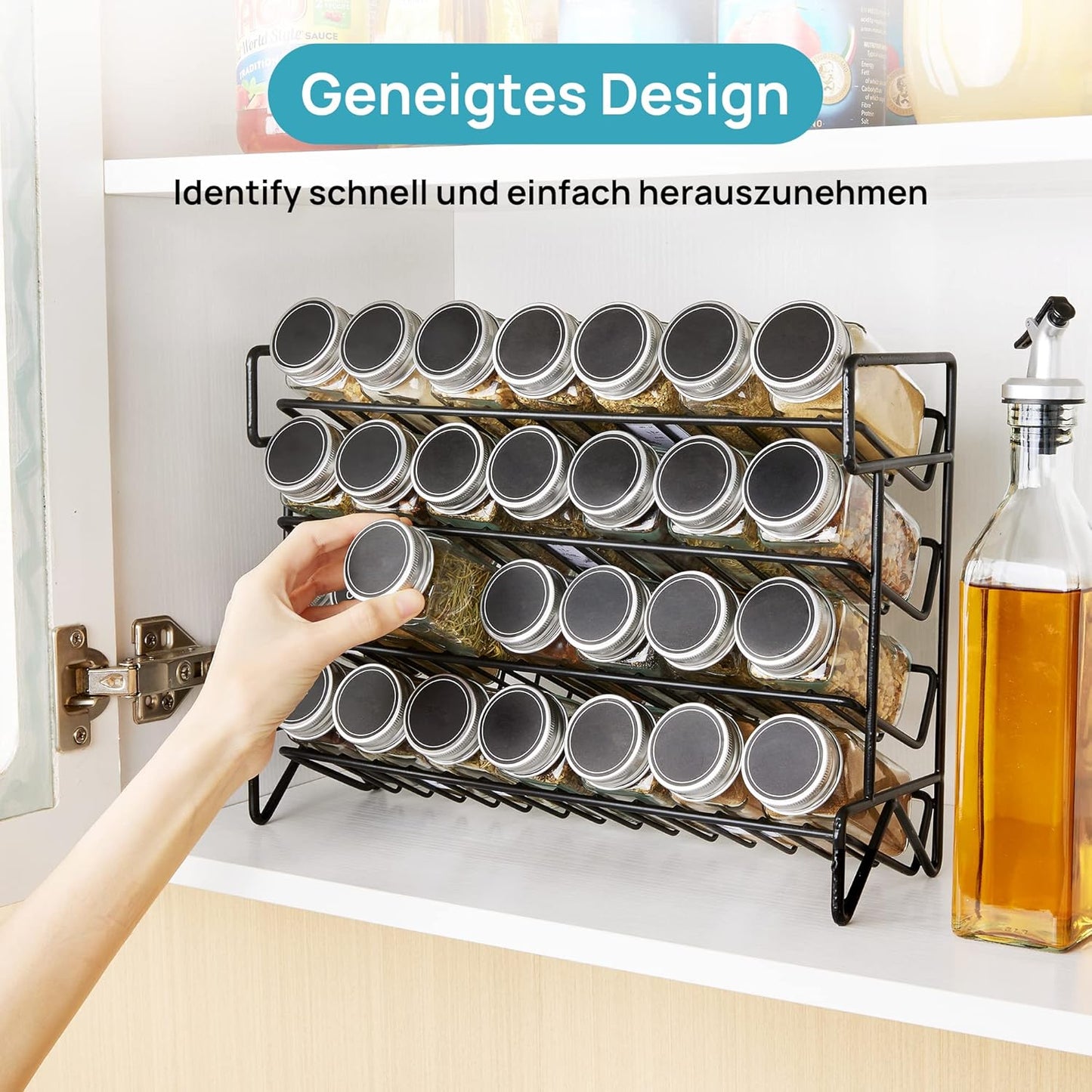 4-Tier Spice Rack Organizer | Kitchen Cabinet & Countertop Storage | Jars included