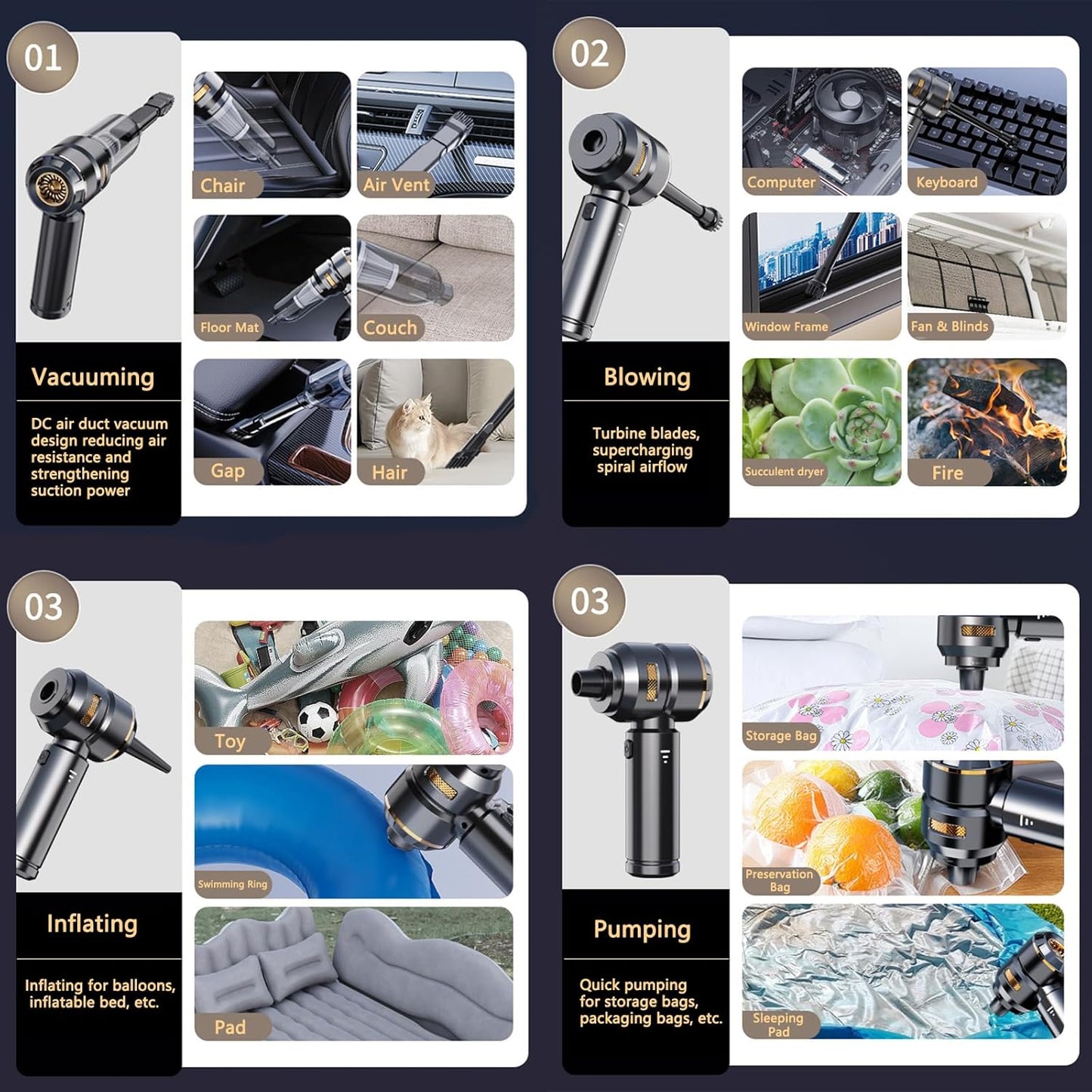 Portable Car Vacuum Cleaner | Cordless Handheld Car Vac & Blower