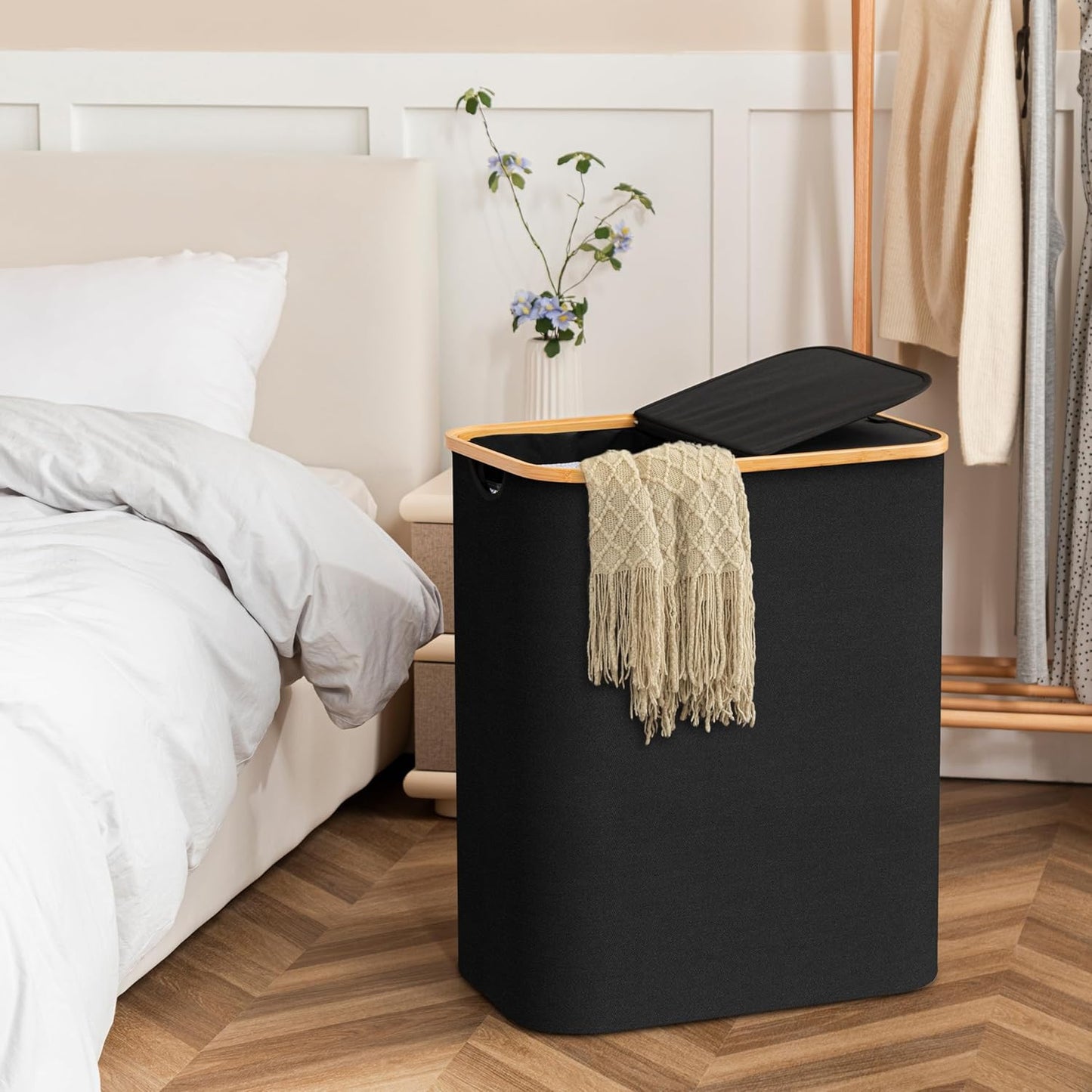 Large Double Hamper | Storage Basket with Lid & Removable Bags