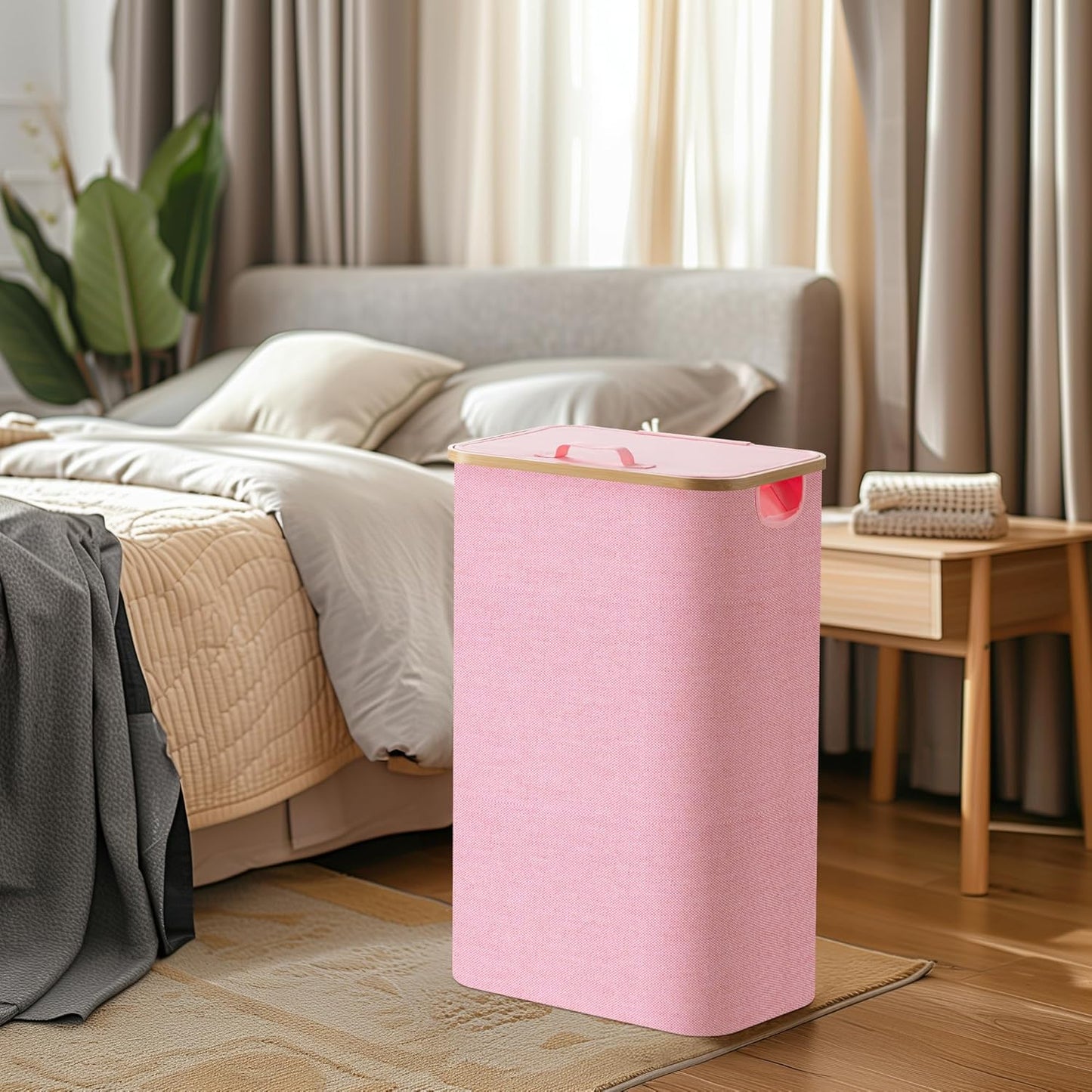 Large Double Hamper | Storage Basket with Lid & Removable Bags