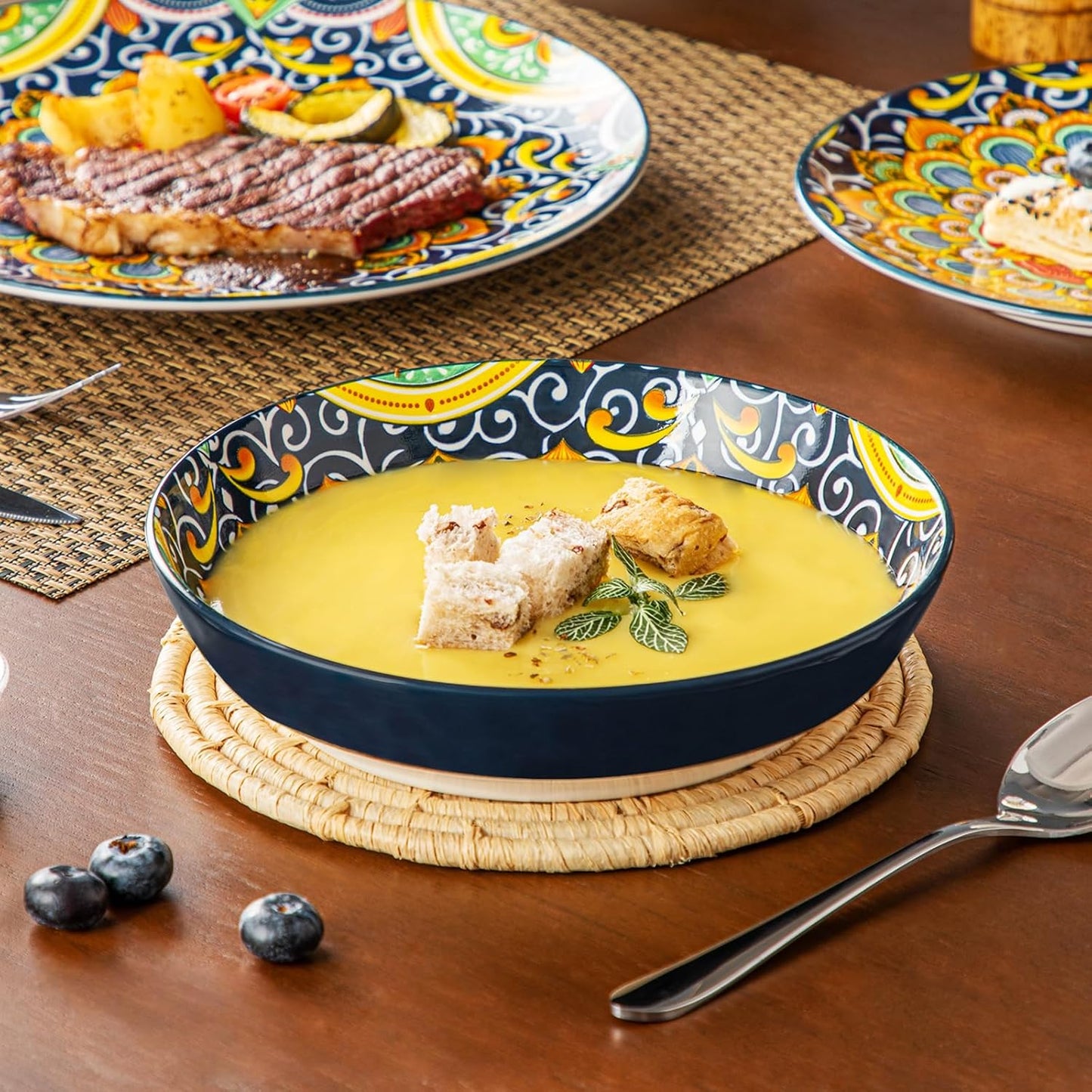 Vibrant Floral Porcelain Dish Set | 12-Piece Ceramic Plates & Bowls