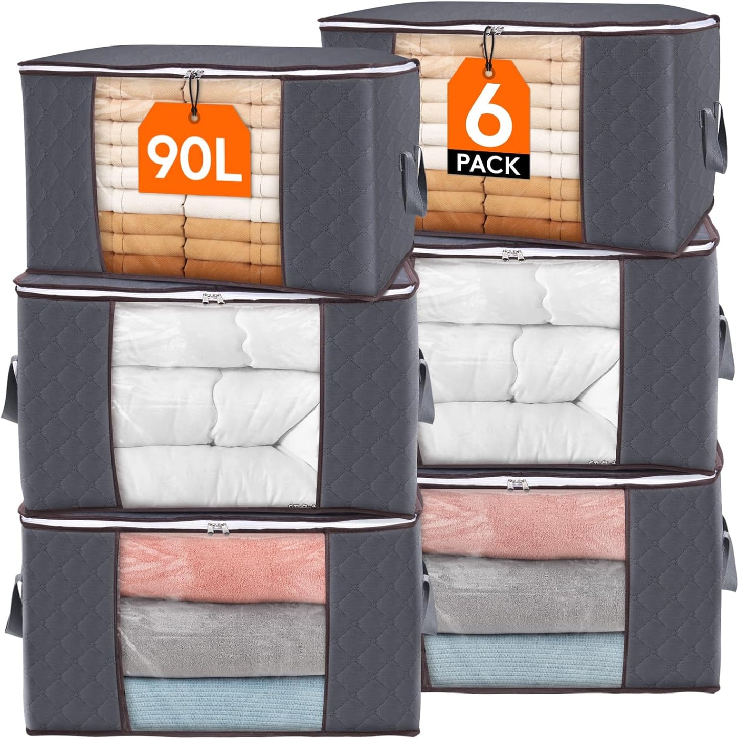 6-Pack Clothes Storage Bags | Reinforced Handles & Sturdy Zippers | Closet Organizer