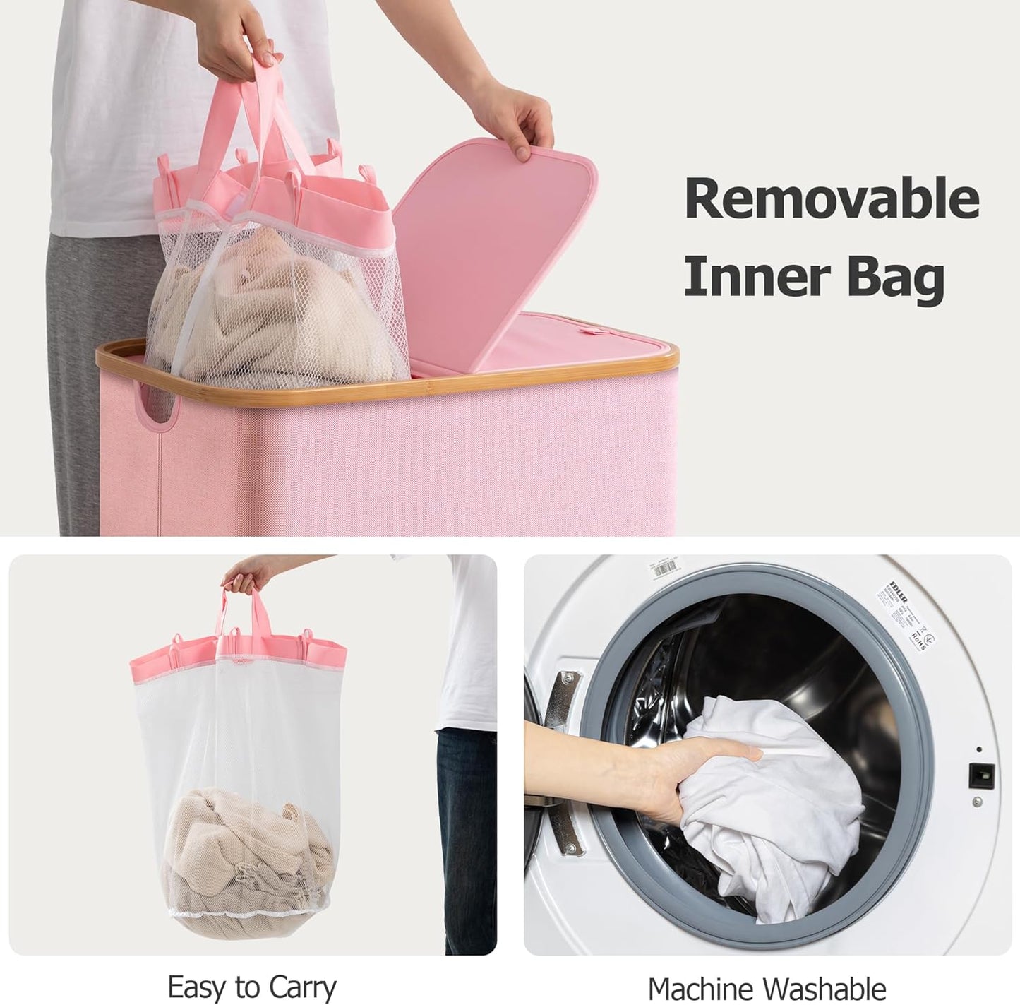 Large Double Hamper | Storage Basket with Lid & Removable Bags