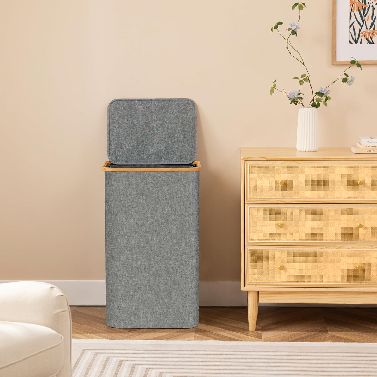 Large Double Hamper | Storage Basket with Lid & Removable Bags
