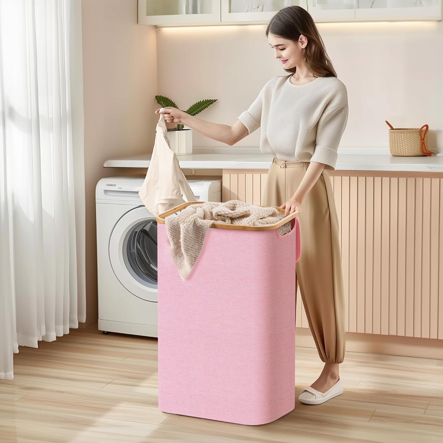 Large Double Hamper | Storage Basket with Lid & Removable Bags