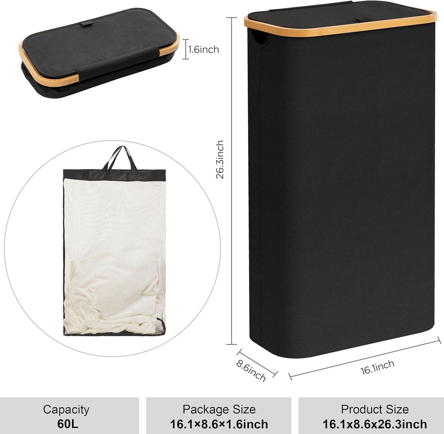 Large Double Hamper | Storage Basket with Lid & Removable Bags