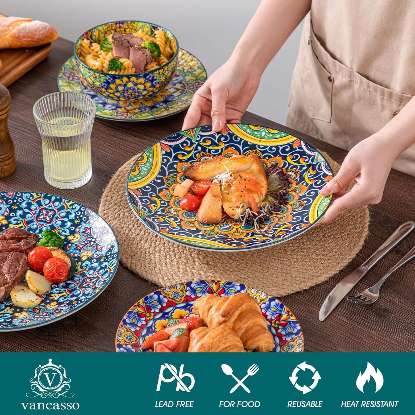 Vibrant Floral Porcelain Dish Set | 12-Piece Ceramic Plates & Bowls